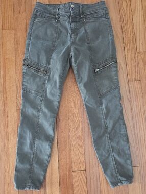 White House Black Market Olive Green Cargo Zip-Detail Skinny Jeans